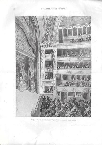 Parigi, La sala ricostrutta del Teatro Francese (Ill. E. Matania) Stampa 1901 - copertina