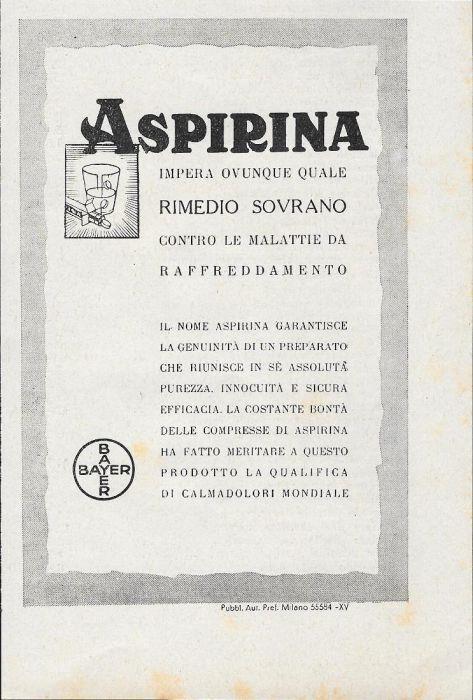Aspirina. Bayern. Rimedio sovrano. Advertising 1939 - copertina