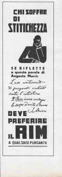 Rim. Chi Soffre Di Stitichezza Deve Preferire Il Rim. Advertising 1939 - copertina