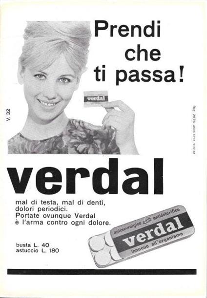 Verdal. l'arma contro ogni dolore. Advertising 1962 - copertina