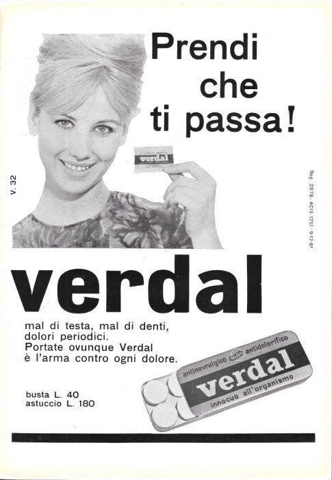 Verdal. l'arma contro ogni dolore. Advertising 1962 - copertina