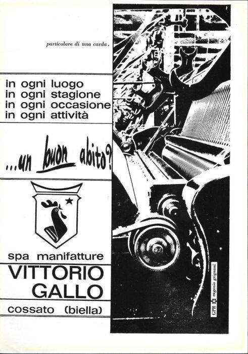 Vittorio Gallo manifatture, Cossato , Biella. Advertising 1962 - copertina