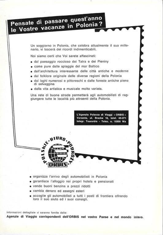 Simca Ariane SL. 6 posti / Orbis. Agenzia Viaggi Polacca. Advertising 1962 - 2