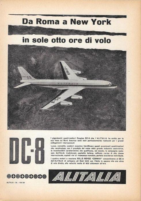 Dc-8 Alitalia, Roma New York In 8 Ore. Advertising 1958 - copertina