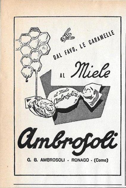 Ambrosoli, dal favo le caramelle al miele. Advertising 1958 - copertina