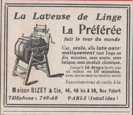 La laveuse del linge La Preferee. Maison Bizet & Cie. Paris. Advertising 1912 - copertina