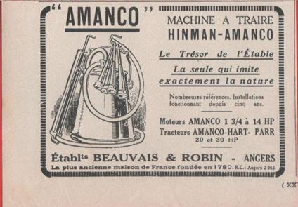 Machine a traire Hinman-Amanco. Advertising 1924 - copertina