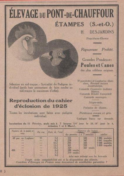 Elevage du Pont de Chauffour. Étampes (S et O.). Advertising 1926 - copertina