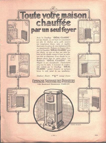 Toute votre maison chaufée par un seul foyer. C.ie Nationale de Radiateurs. Advertising 1926 - copertina