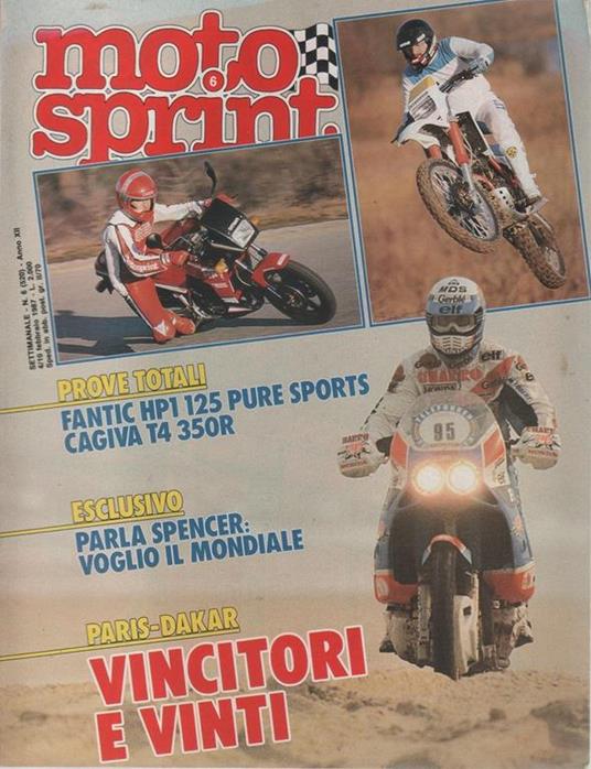 Motor sprint. n. 6-1987. Paris-Dakar vincitori e vinti Fantic HP1 125 Cagiva T4 350R - copertina