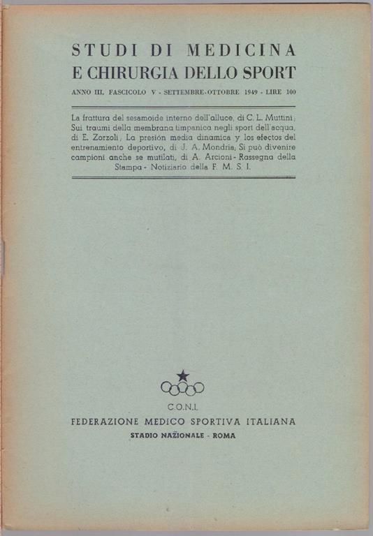 Studi di Medicina e Chirurgia dello Sport Anno III Fascicolo V - Settembre Ottobre 1949 - copertina