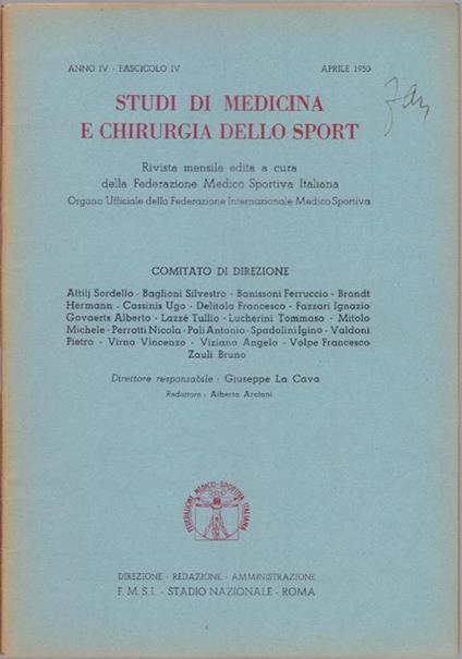 Studi di Medicina e Chirurgia dello Sport Anno IV Fascicolo IV - Aprile 1950 - copertina