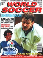 World Soccer. 1996 july. Sheringham, Uefa Euro 96: England