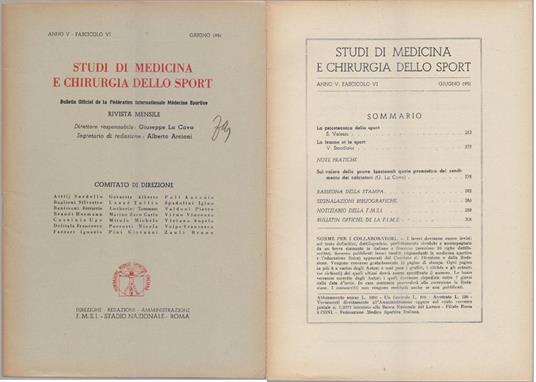 Studi di Medicina e Chirurgia dello Sport Anno V Fascicolo VI - Giugno 1951 - copertina