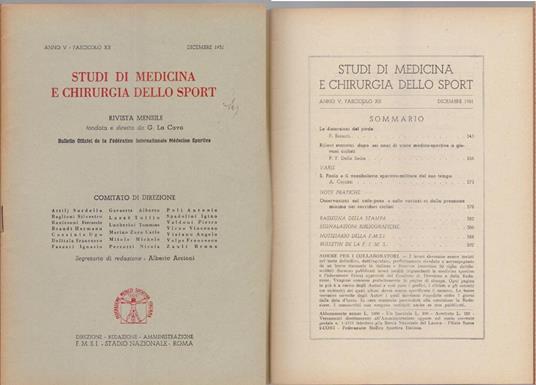Studi di Medicina e Chirurgia dello Sport Anno V Fascicolo XII- Dicembre 1951 - copertina