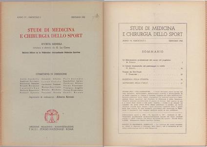 Studi di Medicina e Chirurgia dello Sport Anno VI Fascicolo I- Gennaio 1952 - copertina