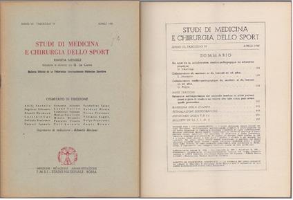 Studi di Medicina e Chirurgia dello Sport Anno VI Fascicolo IV - Aprile 1952 - copertina