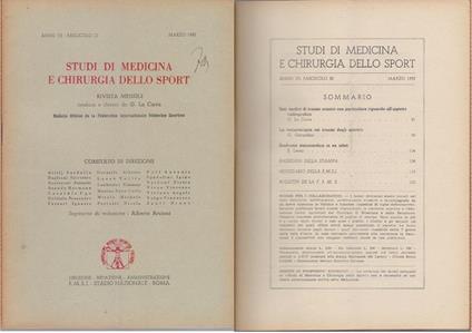 Studi di Medicina e Chirurgia dello Sport Anno VI Fascicolo III- Marzo 1952 - copertina