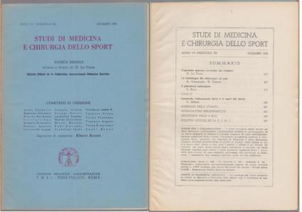 Studi di Medicina e Chirurgia dello Sport Anno VI Fascicolo XII - Dicembre 1952 - copertina