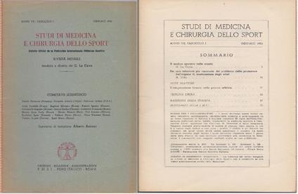 Studi di Medicina e Chirurgia dello Sport Anno VII Fascicolo I - Genaio 1953 - copertina