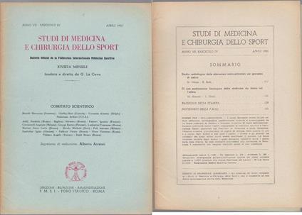 Studi di Medicina e Chirurgia dello Sport Anno VII Fascicolo IV - Aprile 1953 - copertina