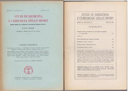 Studi di Medicina e Chirurgia dello Sport Anno VII Fascicolo VI - Giugno 1953 - copertina