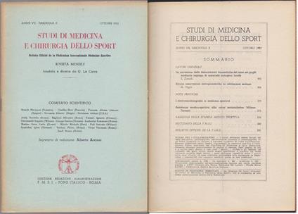 Studi di Medicina e Chirurgia dello Sport Anno VII Fascicolo X - Ottobre 1953 - copertina