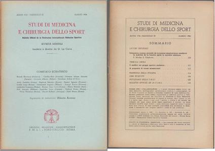 Studi di Medicina e Chirurgia dello Sport Anno VIII Fascicolo III - Marzo 1954 - copertina