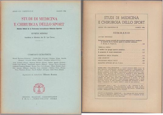 Studi di Medicina e Chirurgia dello Sport Anno VIII Fascicolo III - Marzo 1954 - copertina