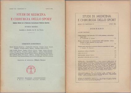 Studi di Medicina e Chirurgia dello Sport Anno VIII Fascicolo IV - Aprile 1954 - copertina
