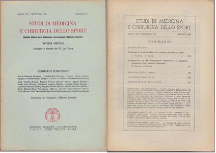Studi di Medicina e Chirurgia dello Sport Anno VIII Fascicolo VIII - Agosto 1954 - copertina