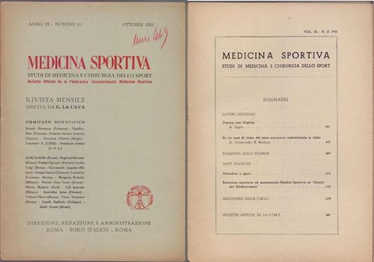 Studi di Medicina e Chirurgia dello Sport Anno IX Numero 10 - Ottobre1955 - copertina