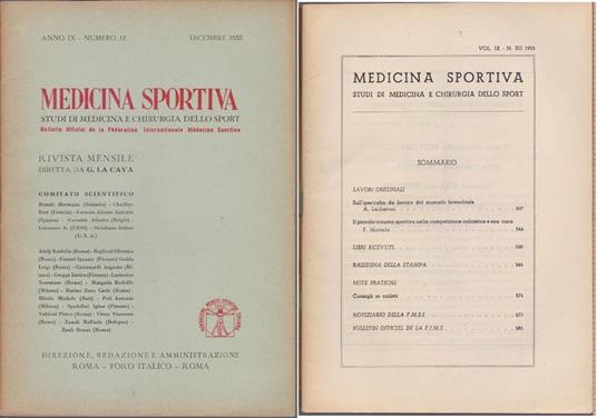 Studi di Medicina e Chirurgia dello Sport Anno IX Numero 12 - Dicembre 1955 - copertina