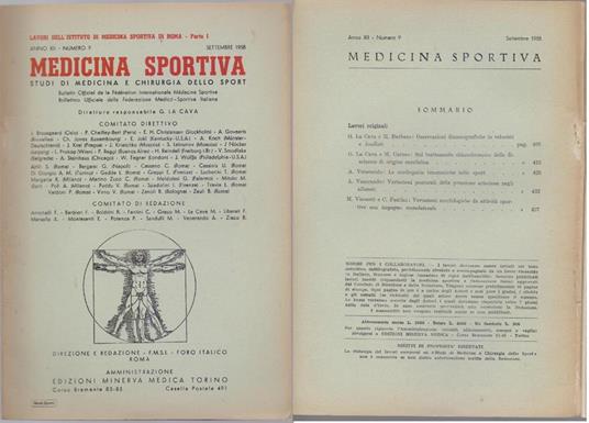 Studi di Medicina e Chirurgia dello Sport Anno XII Numero 9 - Settembre 1958 - copertina