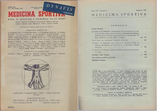Studi di Medicina e Chirurgia dello Sport Anno XIII Numero 9 - Settembre 1959 - copertina