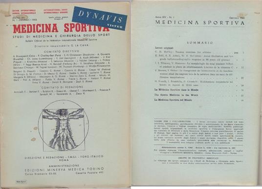 Medicina Sportiva Studi di Medicina e Chirurgia dello Sport Anno XIV N. 1 - Gennaio 1960 - copertina