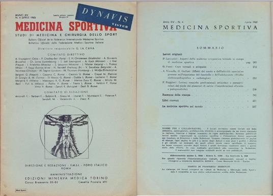 Medicina Sportiva Studi di Medicina e Chirurgia dello Sport Anno XIV N. 4 - Aprile 1960 - copertina