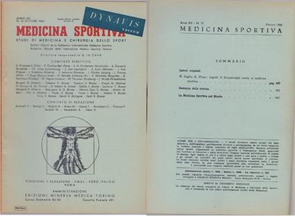 Medicina Sportiva Studi di Medicina e Chirurgia dello Sport Anno XIV N. 9 - Ottobre 1960 - copertina