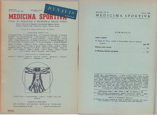 Medicina Sportiva Studi di Medicina e Chirurgia dello Sport Anno XIV N. 9 - Ottobre 1960 - copertina