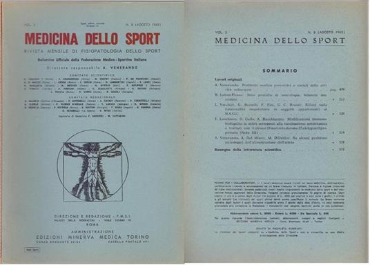 Medicina dello Sport N. 8 Agosto 1965 - copertina