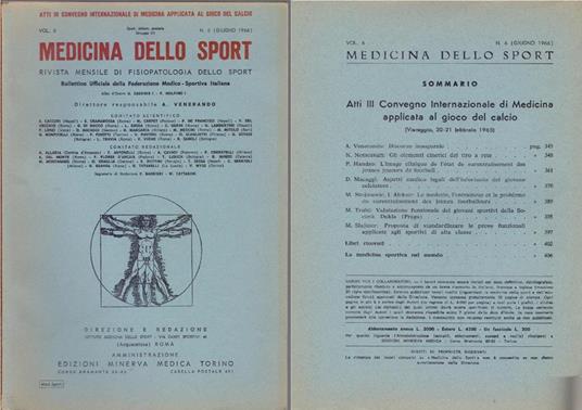 Medicina Sportiva Studi di Medicina e Chirurgia dello Sport Anno XX N. 6 Giugno 1966 - copertina