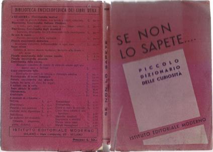 Se non lo sapete...Piccolo dizionario delle curiosità - A. L. Cerani - copertina