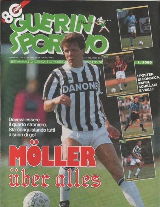 Guerin Sportivo n. 33/34. 1992. Poster di Fonseca, Papin, Schillaci e Vialli - copertina