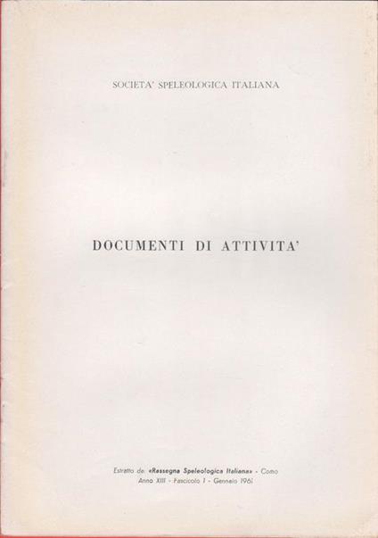 Società Speleologica Italiana. Documento di attività - copertina