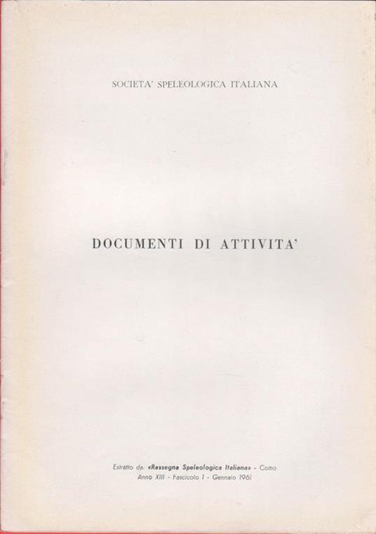 Società Speleologica Italiana. Documento di attività - copertina