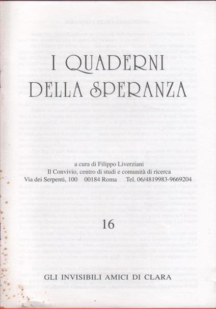 I quaderni della speranza. n. 16, 1998 - copertina