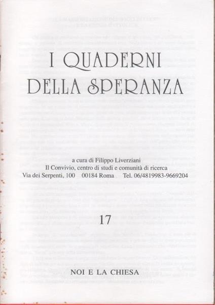 I quaderni della speranza. n. 17, 1997 - copertina