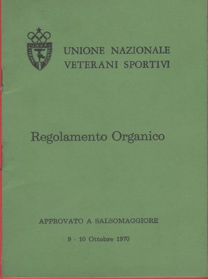 Unione Nazionale Veterani dello Sport. Regolamento Organico, 1970 - copertina