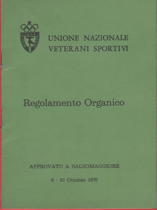 Unione Nazionale Veterani dello Sport. Regolamento Organico, 1970 - copertina