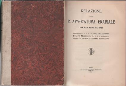 Relazione sulla R. Avvocatura erariale per gli anni 1912-1925 - copertina